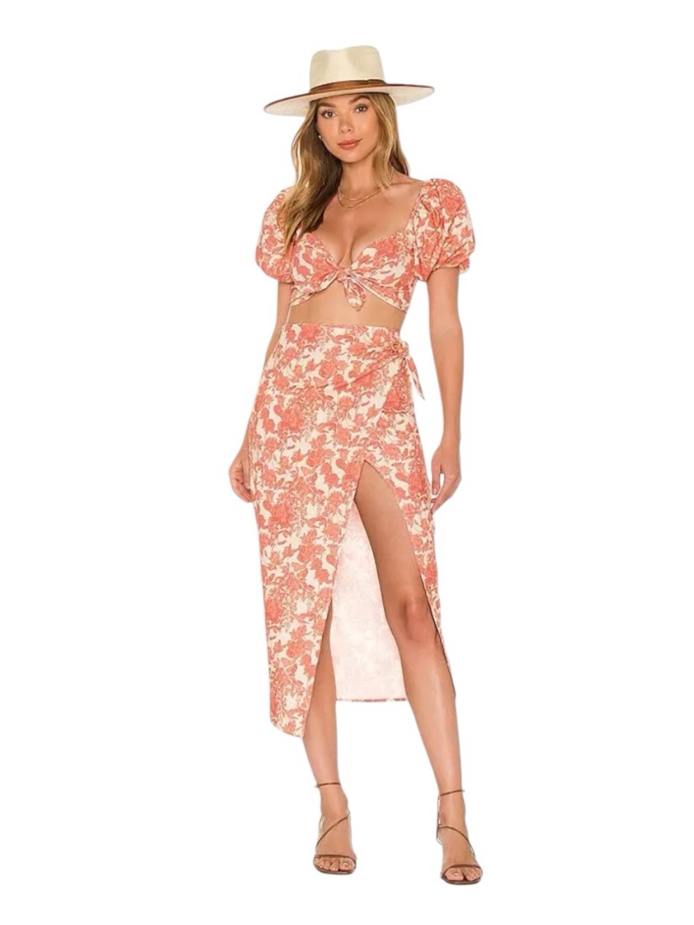 V. Chapman - NWT Sunflower Set Peach Apple Blossom Floral Tie Puff Sleeve Sz 4